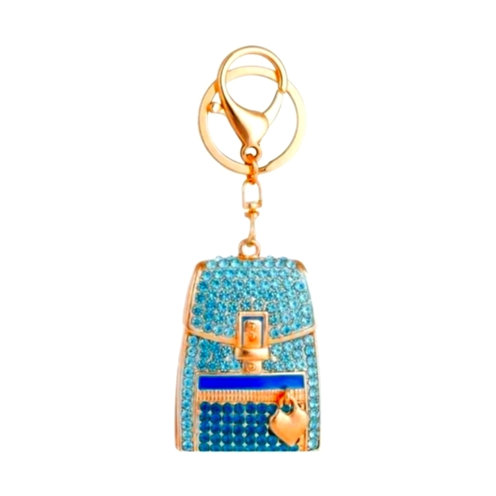 Blue Rhinestone Backpack  Purse Charm And Keychain - Picture 2 of 3